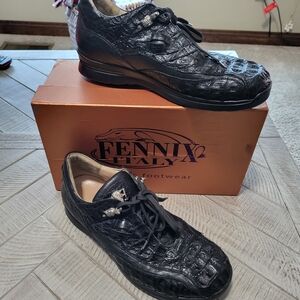 Fennix Exotic Shoes Black Crocodile Leather Men's Sneakers